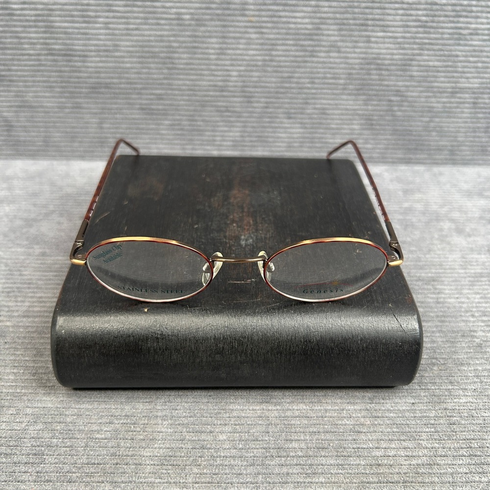 Genesis Model 2003 Antique Brown Demi Oval Y2k Eyeglasses Stainless Steel